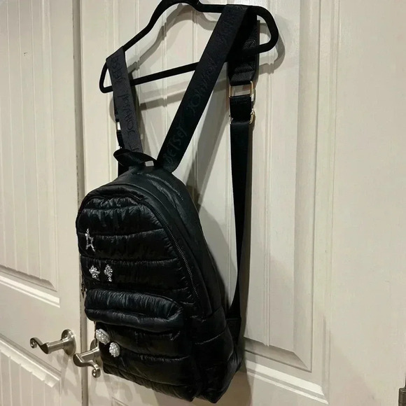 Betsey Johnson Black Quilted JeweledPuffer Gold Zipper Adjustable Backpack Purse main image 6